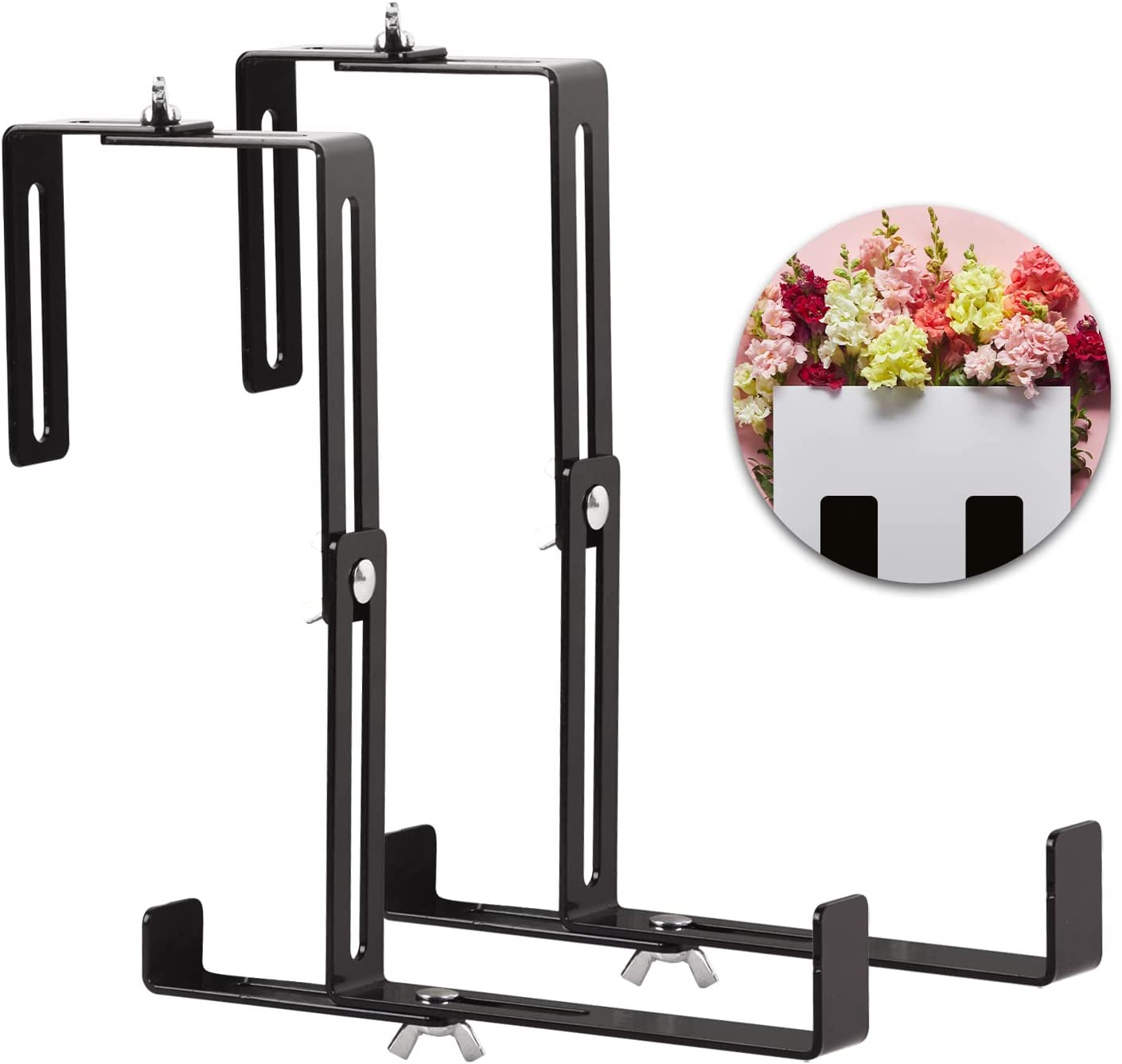 DAWOT 2 Pack Adjustable Planter Box Brackets Universal Outdoor Hanging