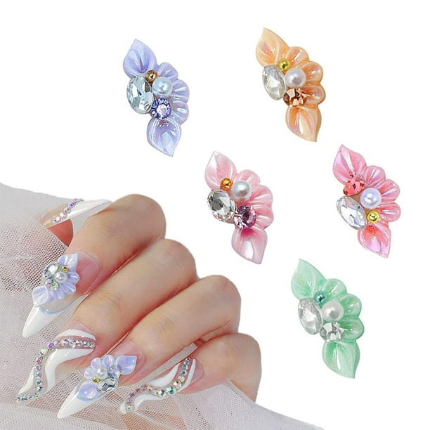 30 piezas de dijes para uñas, dijes para uñas de flores de resina, decoraciones para decoración de uñas con forma de perlas de flores