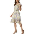 thumbnail image 5 of MODA NOVA Juniors Floral Print Flutter Sleeves Square Neck Ruffled Hem Dress, 5 of 5