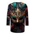 thumbnail image 5 of TMOYZQ Mardi Gras Shirt Women 3/4 Sleeve Mask Graphic Print Tshirt Crazy Street Carnival Themed Party Tee Tops, 5 of 5
