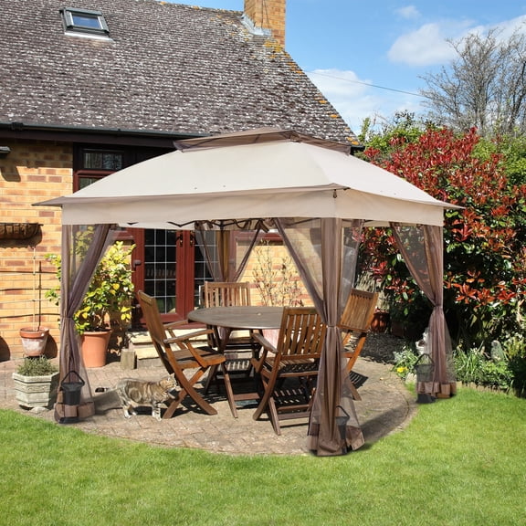 COOS BAY 11'x11' Pop-up Instant Gazebo Tent with Mosquito Netting Outdoor Canopy Shelter with 121 Square Feet of Shade(Beige)