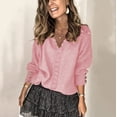 thumbnail image 1 of Suéter de cuello en V con encaje para otoño e invierno, suéter holgado de manga larga de color sólido para mujeres europeas y americanas, 1 of 6