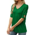 thumbnail image 4 of Otvok Women's Mid Sleeve Tops Summer Solid Color V-Neck Casual Blouses Shirts, 4 of 6