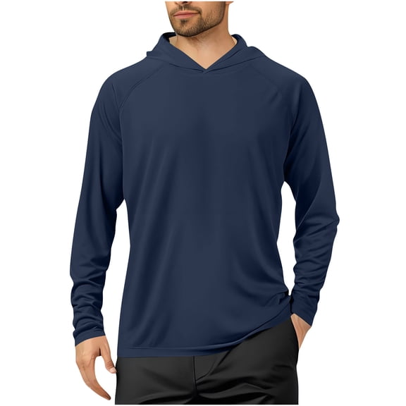 Mrmaere Men's UPF 50 Protection Raglan Sleeve Hooded T-Shirt Long Sleeve Pullover Sun Shirt for Outdoor Running Navy S
