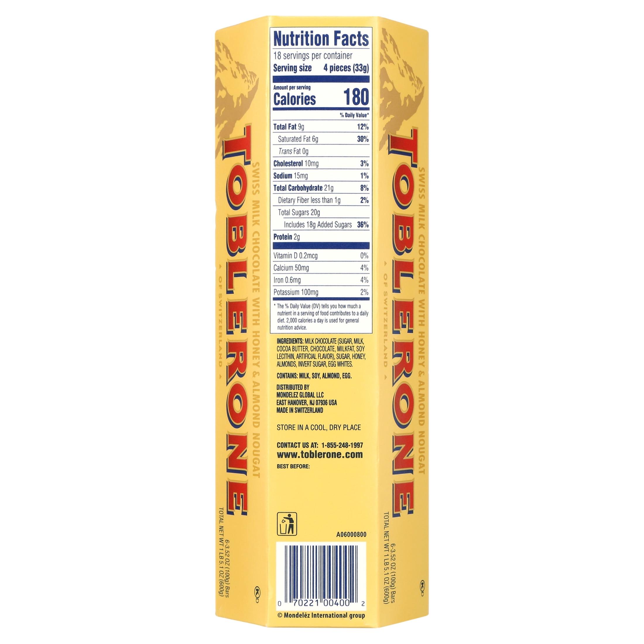 Toblerone, Swiss Milk Chocolate Bars, 3.52 Oz, (Pack of 6)
