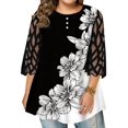 thumbnail image 2 of Zdcdcd Women's See Through Lace 3/4 Sleeve Floral Plus Size Shirts Blouses Tops, 2 of 4