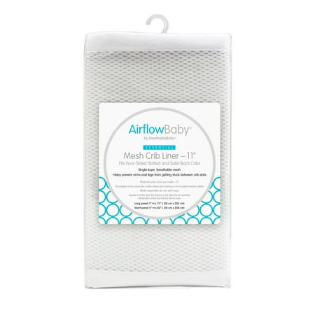 UPC: 0811283023620 | AirflowBaby Breathable Mesh Liner for Full-Size Cribs 11 H (23cm) Essential 2mm Mesh White (Size 4FS Covers 3 or 4 Sides)