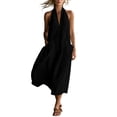 thumbnail image 2 of ClodeEU Women's Halter Neck Sleeveless Midi Dress,Casual A Line Flowy Sundress with Pockets Black,Women's Plus L, 2 of 5