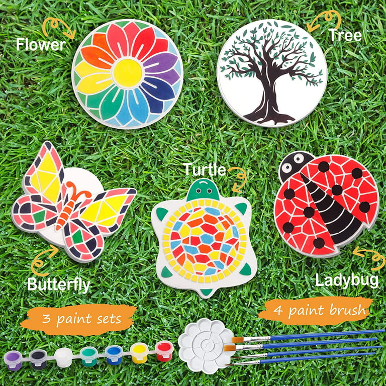 Paint Your Own Stepping Stones for Kids,5 Pack DIY Ceramic Painting Craft  Kits,Arts and Crafts for Child Ages 4-8,Painting Crafts for Girls Ages 8-12,Outdoor  Garden Art 