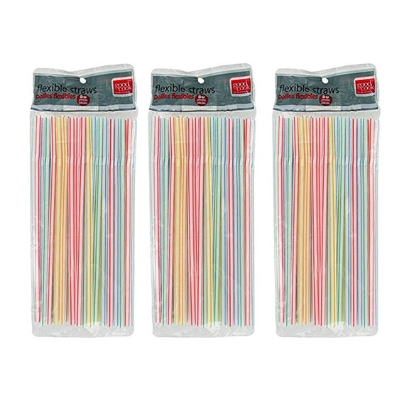 GoodCook Flexible Drinking Straws Striped - Plastic, Multicolor - 50 Count, Pack of 3