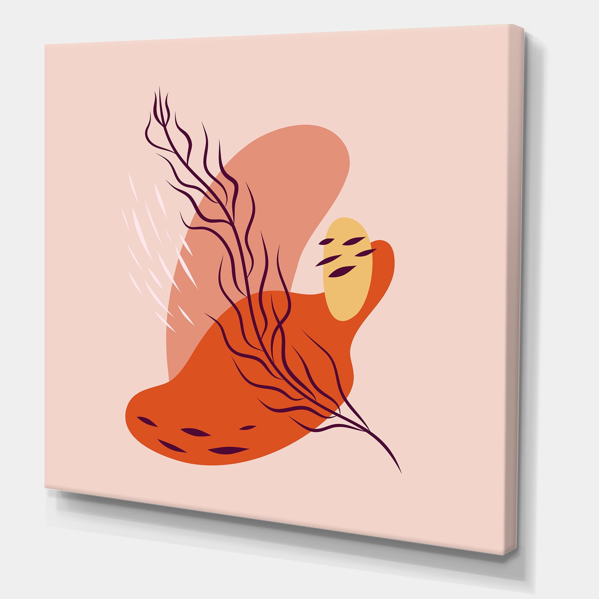 Designart ' Abstract Warm Colors Spring Leaf ' Modern Canvas Wall Art Print