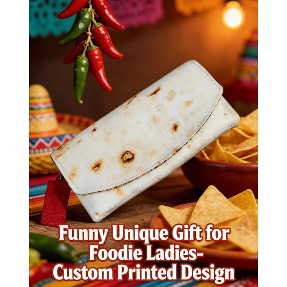 The Burrito Wallet with Foil Bag, Giant Tortilla Leather Purse, Travel Card Holder Organizer, Novelty Storage Wrap