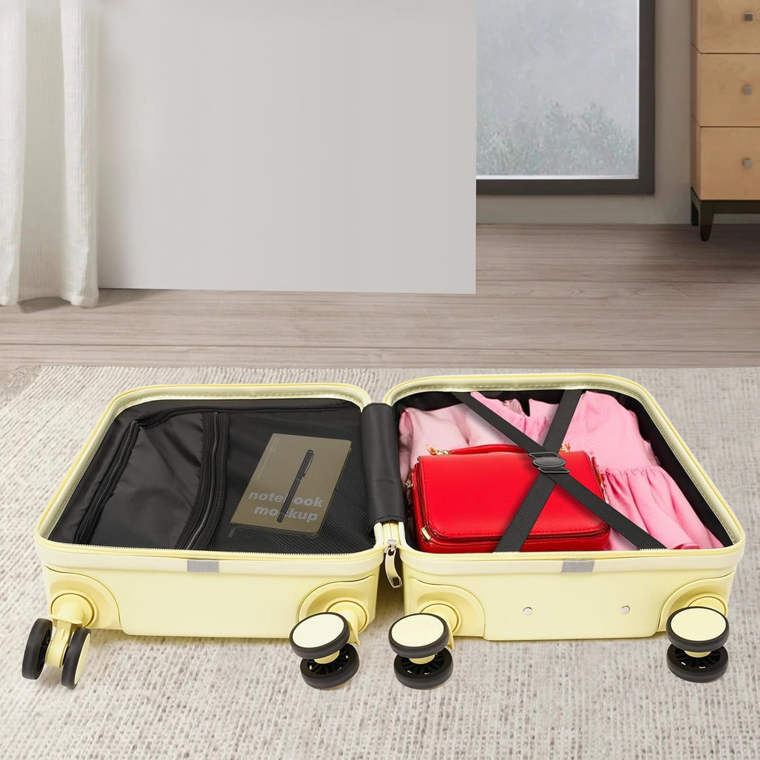 20 Inch Luggage Carry on Suitcase, with Wheels with Cup Holder for Travel Woman Men, Light Yello