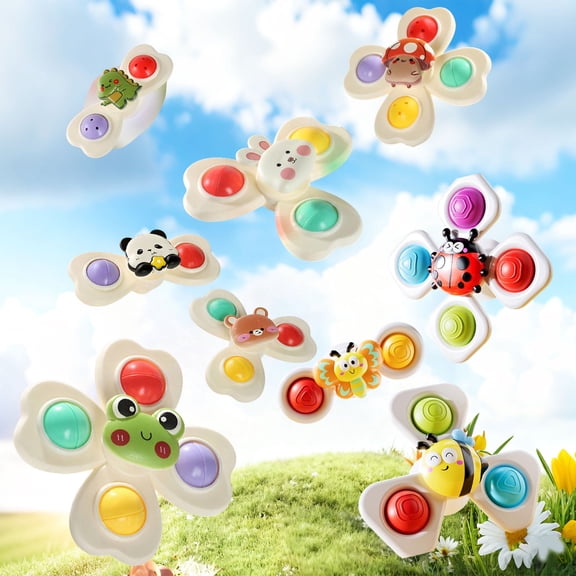 BUTOMKY 9PCS Suction Cup Spinner Toys - Baby Sensory Fidget Rotating Toys,Pressing Style Bath/Travel/Table/Window Toys for 0-3 Years Old Infants Toddlers Boys Girls, Birthday Gift & Stocking Stuffer