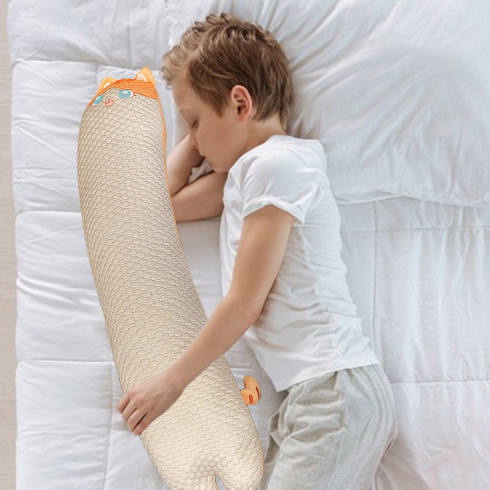 Qocolhg Cooling Body Pillow for Adults - Soft Long Bed Pillows Insert for Sleeping - Shredded Memory Foam & Removable Washable Cover - Swan Shaped Pregnancy Side Sleeper Pillow 31.5 Inch (Khaki)