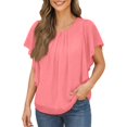 thumbnail image 3 of Kixjoy Puff Sleeve V Neck Shirts for Women Trendy Lightweight Casual Shirt Plain Cozy Tunic Shirt Fashion Fall Shirt for Women, Watermelon Red S, 3 of 4