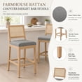 thumbnail image 4 of French Country Bar Stools Set of 2, Grey Rattan Counter Height Stools, Linen Upholstered, Farmhouse Wooden Barstools with Cane Back, Kitchen Island Chairs, Sillas para Barra de Cocina (Gray, 2 Pcs), 4 of 7