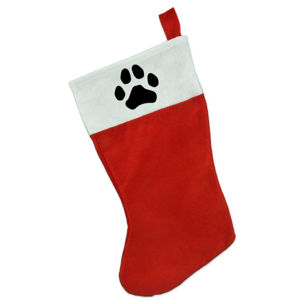 Paw Print Dog Cat White on Black Christmas Holiday Felt Stocking ...