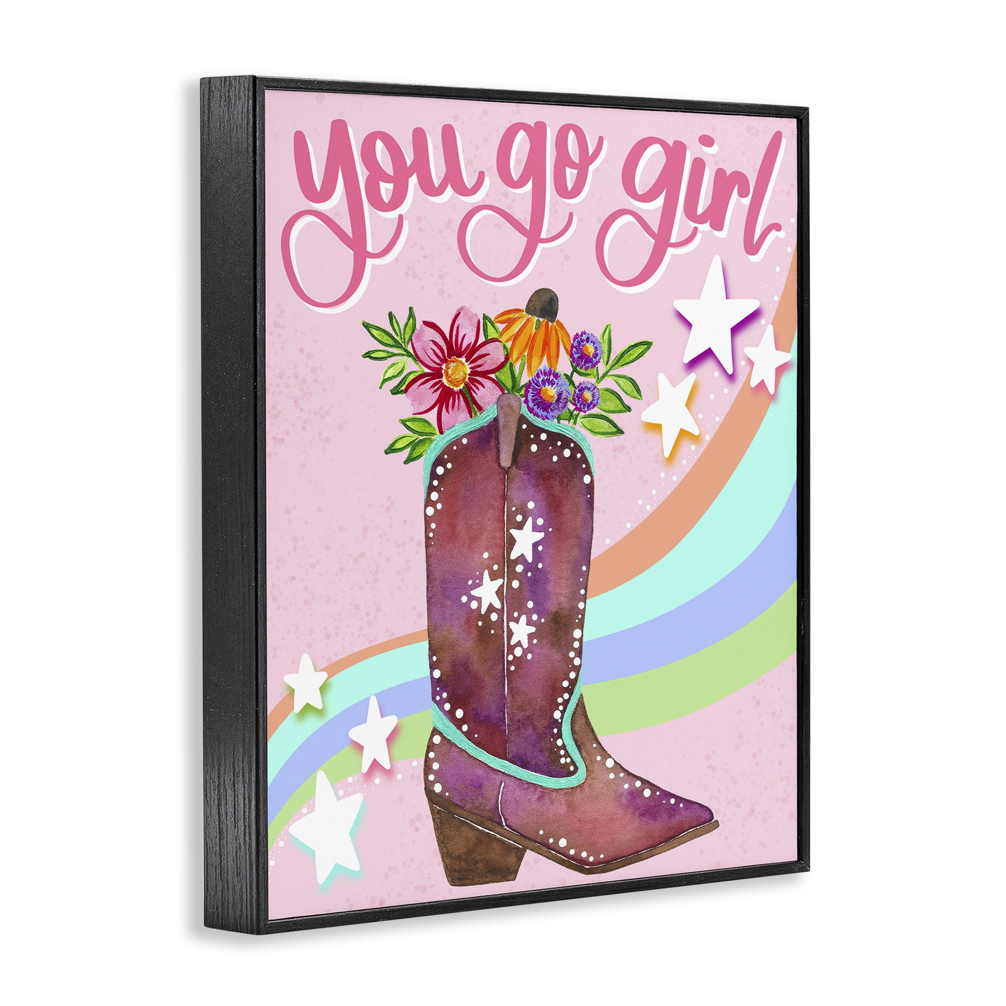 Stupell Industries You Go Girl Boot Botanical & Floral Painting Black Framed Art Print Wall Art, 11 x 14