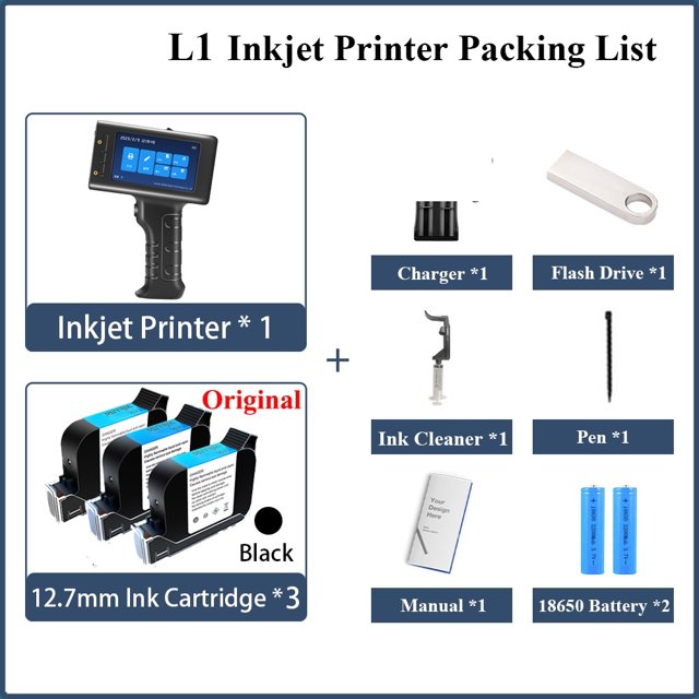 12.7mm Portable Handheld Inkjet Printer For Batch Number Barcode QR Code Textile Hand Printer Label Coding Machine ,Fast-Drying Ink with Crisp Output