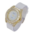 thumbnail image 2 of Women's Baguette Cut Diamond Crystal Bling'ed Out Watch - Drop it Down with This Ice on Your Wrist Ladies!! Kakuna Matata!! - ST10372SLA Rubber Gold White, 2 of 5