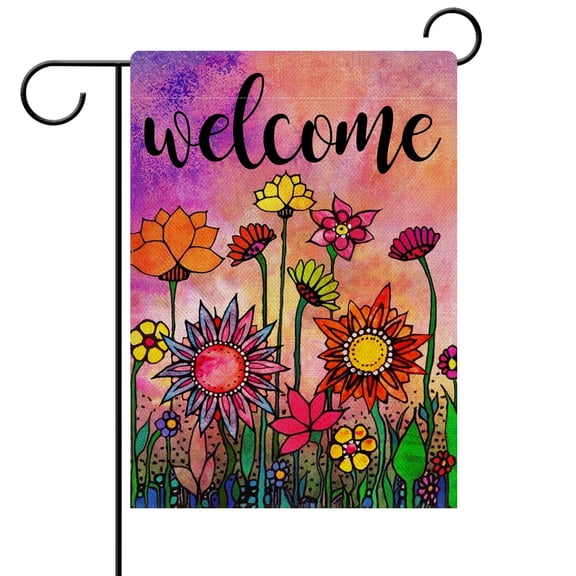 Double Sided Watercolor Spring Summer Garden Flag 12 x 18 Inch, Vintage Sunflower Floral Burlap Yard Flag for Farmhouse Outdoor Decorations
