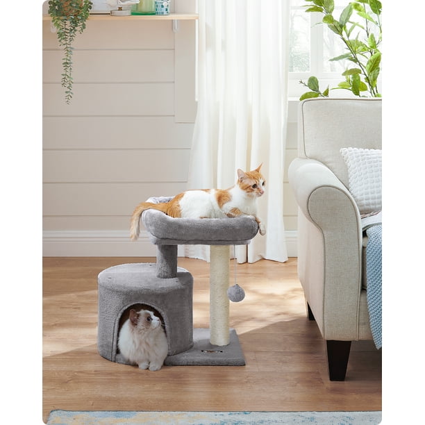 FEANDREA Árbol para Gatos, Torre para Gatos con Postes rascadores Cubiertos de sisal, Cama para Gatos y Cueva, condominio para Gatos de Interior, 19.3 x 12.6 x 19.1 Pulgadas, Gris Claro
