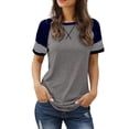 thumbnail image 1 of Vente Chaude! T-Shirts Basiques pour Femmes Uooqdmx, Chemise Rayée pour Femmes, Hauts à Blocs de Couleur pour Femmes, T-Shirt à Col Rond Ample et Décontracté, Chemises à Manches Courtes pour Femmes, Gris m, 1 of 7