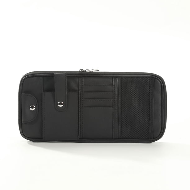 Bolsa de almacenamiento para parasol de coche, color negro, multibolsillos, de piel sintética, para interior de coche, multiusos, para CD, DVD, bolígrafo, tarjeta y llave.