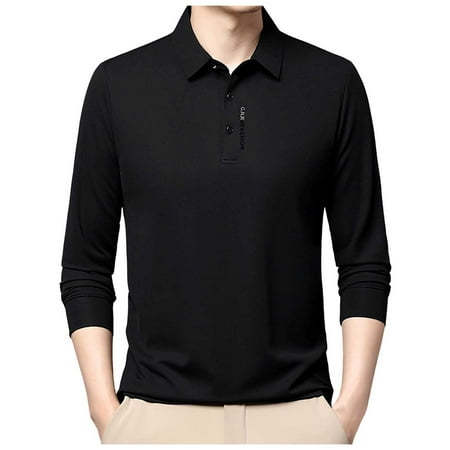 KKBOTIVE Long Sleeve Polo Shirts for Men Collared Performance Shirts Casual Workwear Pullover Fashion Fall Spring Clothes Mens Apparel ( Black Size: XXXL )
