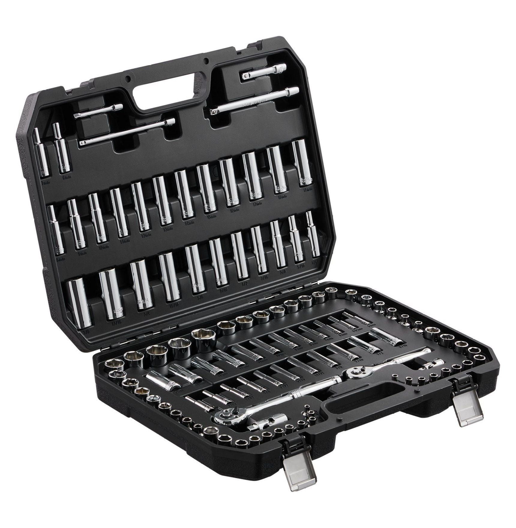 Socket Set 1/4" & 3/8" Drive, 106 Pcs Mechanic Tool Set SAE/Metric, 6-Point Sockets, Deep & Standard, 5/32-1in, 5-19mm with Storage Case