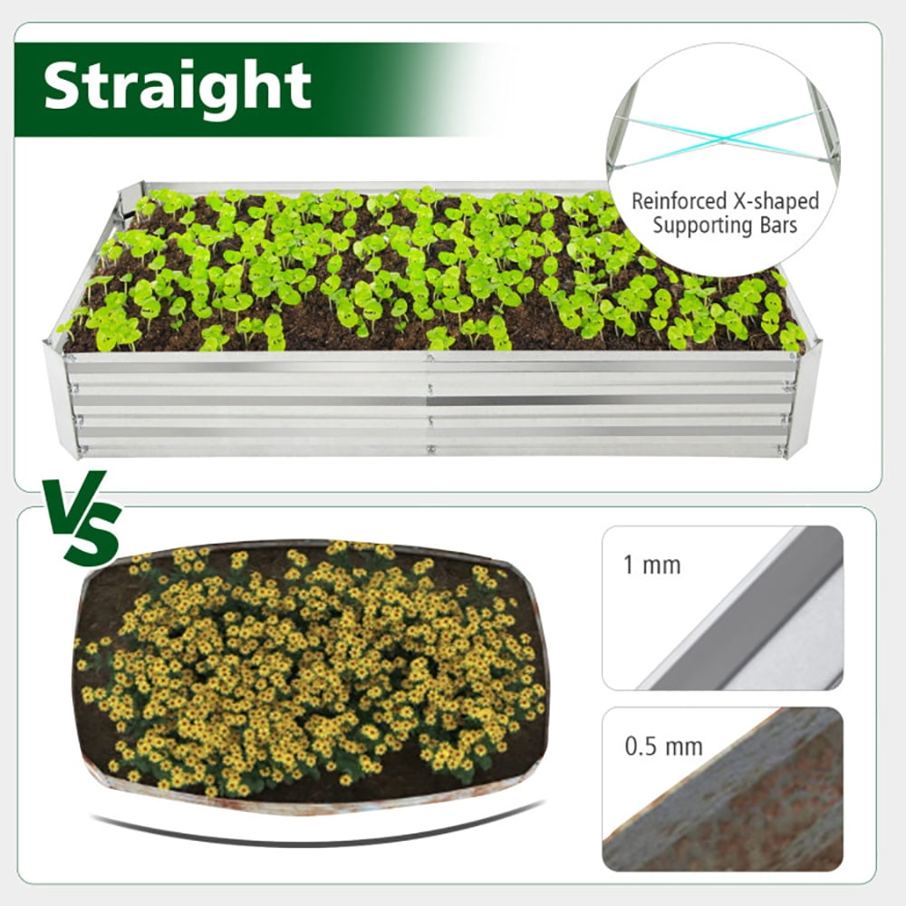 YYAo Garden Bed,Vegetables Growing Box,Metal Galvanized Raised Garden Bed with Open-Ended Base-6 x 3 ft