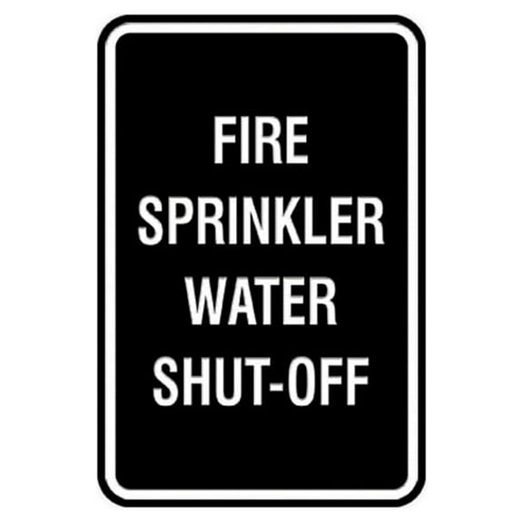 Portrait Round Fire Sprinkler Water Shut-Off Sign (Black) - Small 4" x 6"
