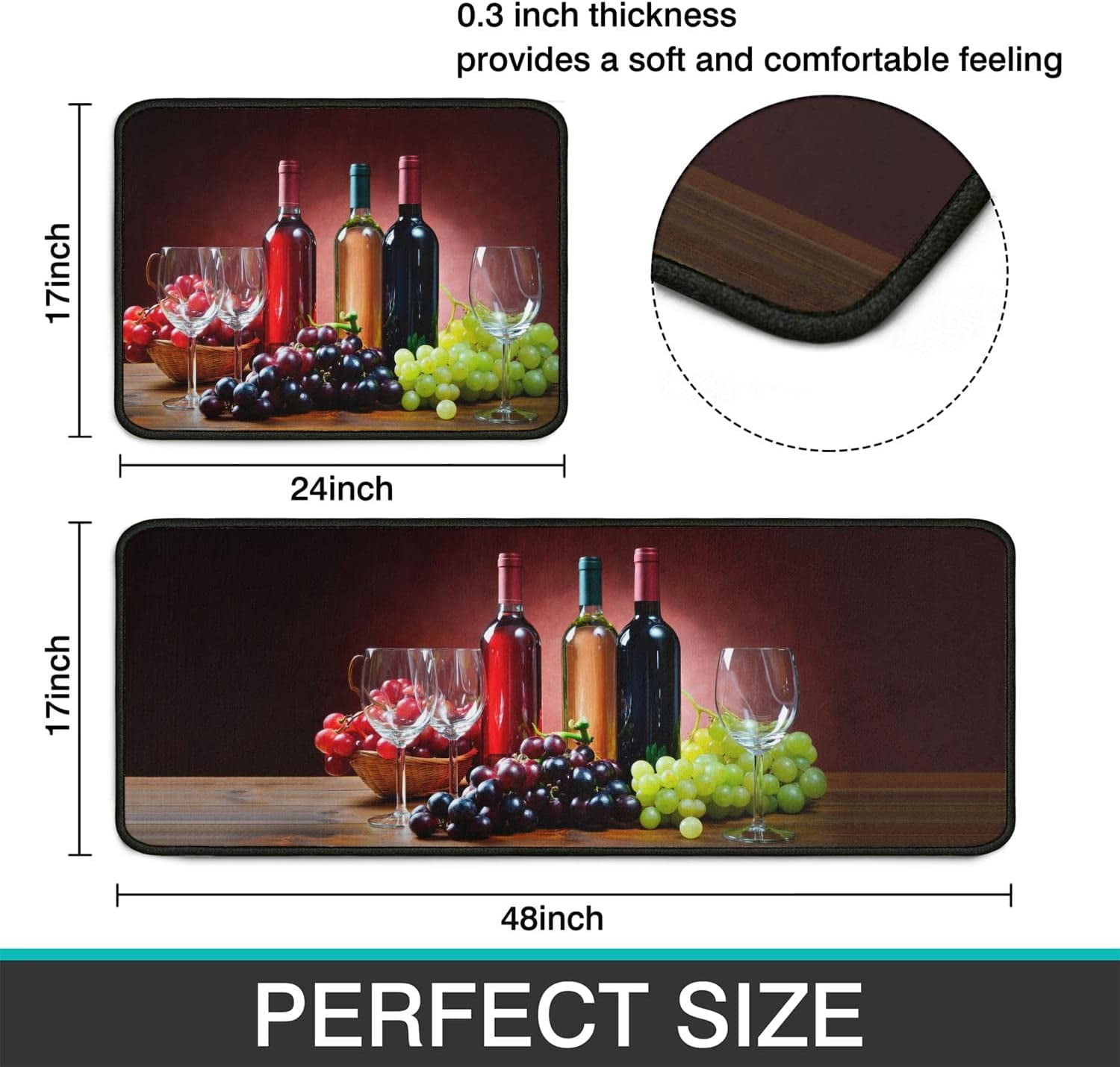 2 Pieces 3D Wine Decor Themed Kitchen Mats and Rug Set Kitchen Floot M –  Discounted-Rugs