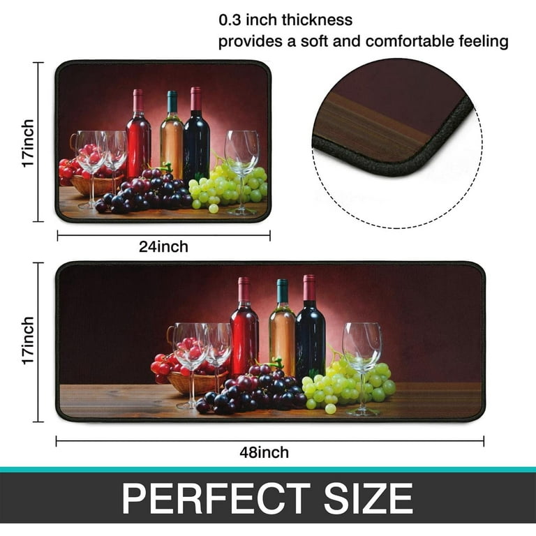 2 Pieces 3D Wine Decor Themed Kitchen Mats and Rug Set Kitchen