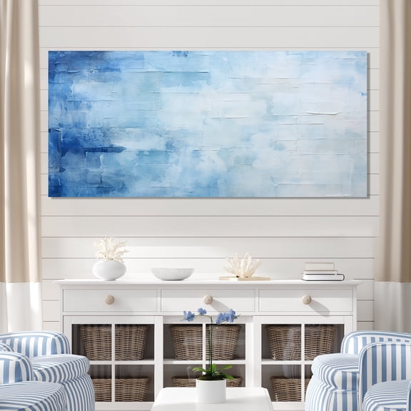 Designart "Scandinavian Tiles in White and Blue IV" Oversized Geometric Wall Art - Bohemian Blue Boho Mosaic Living Room Canvas Art