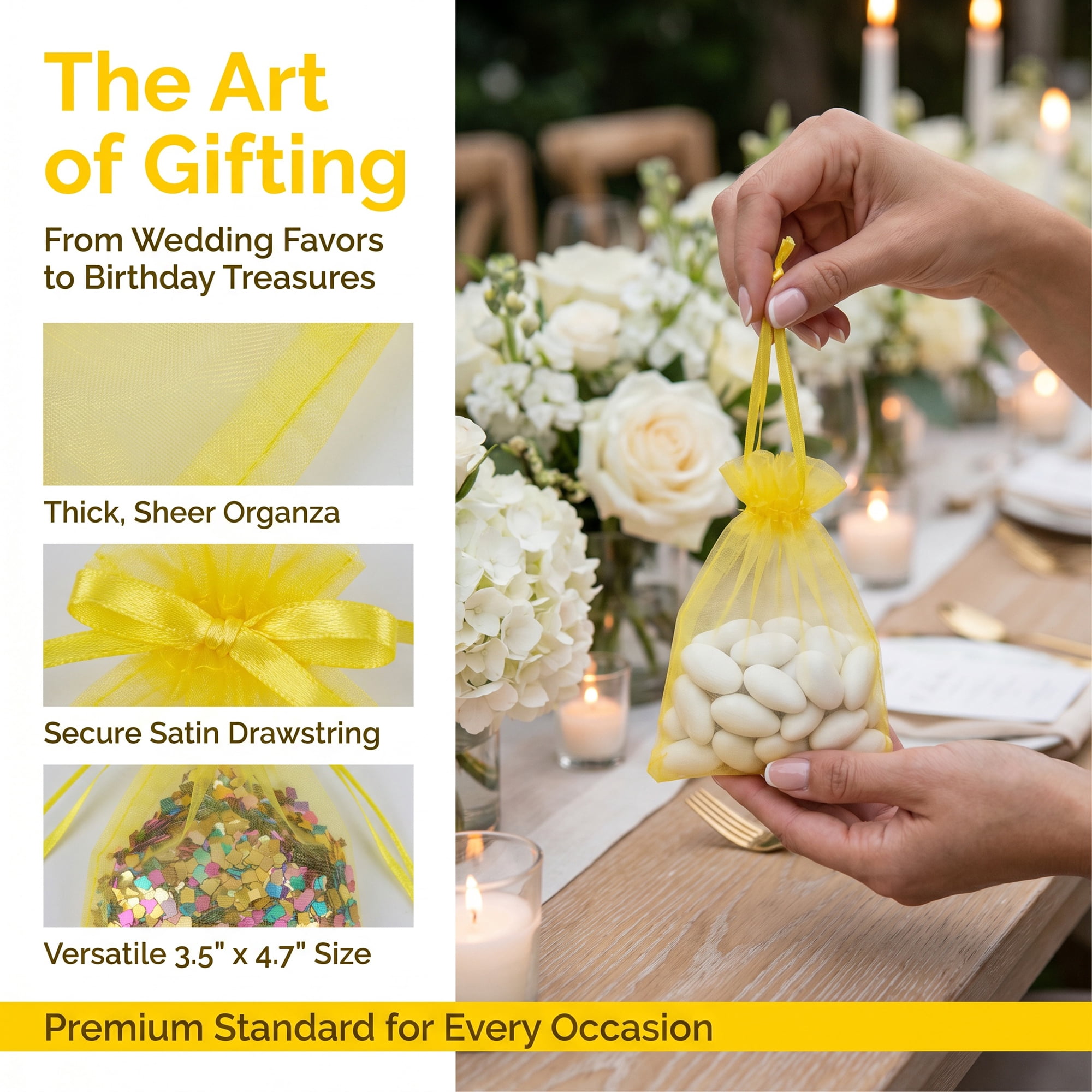 Unique Bargains Multi-Purpose Gift Bags with Handles for Events Yellow 3.5" x 4.7"