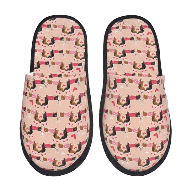 Balery Dachshund Couple Pantuflas de Casa de Felpa Silenciosas con Diseño Estampado, Zapatillas Cómodas Antideslizantes de Algodón para Interior-Large