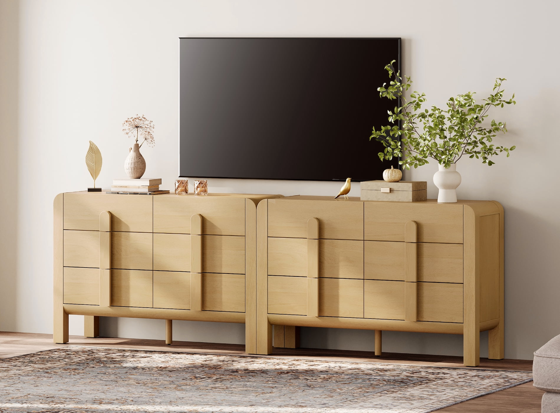 Modern Dresser TV Stand for TVs up to 100 Inch, Cruved Entertainment Center, Wood TV Console with Storage for Living Room