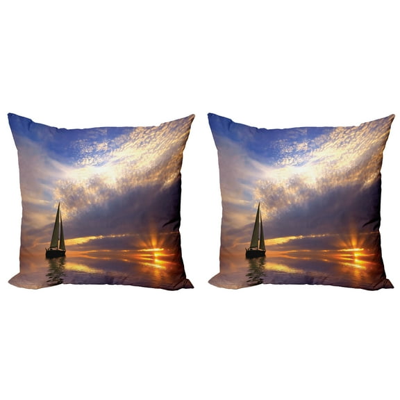 Ambesonne Nautical Throw Pillow Cover 2 Pack, Romantic Honeymoon, 20", Marigold Bluegrey