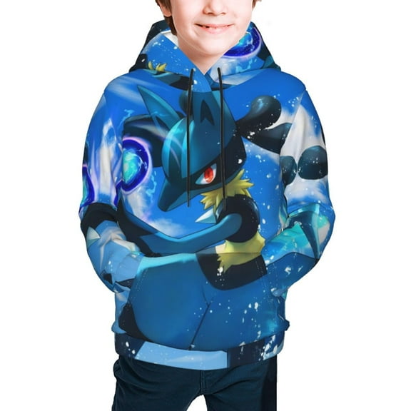 Lucario Youth Cartoon Hoodie Fashion Long Sleeve Kids Pullover Coat Casual Hoody Hooded Sweatshirts for Boys Girls