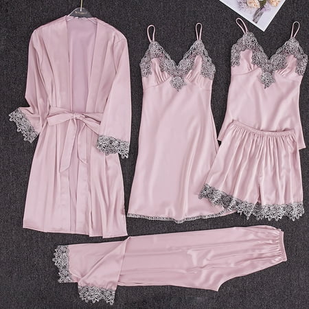 

FREE SHIPPING-Women s Sleepwear Long Pants+Tops Pajamas Five Piece Set Home sexy underwear lingerie for women valentines day gifts