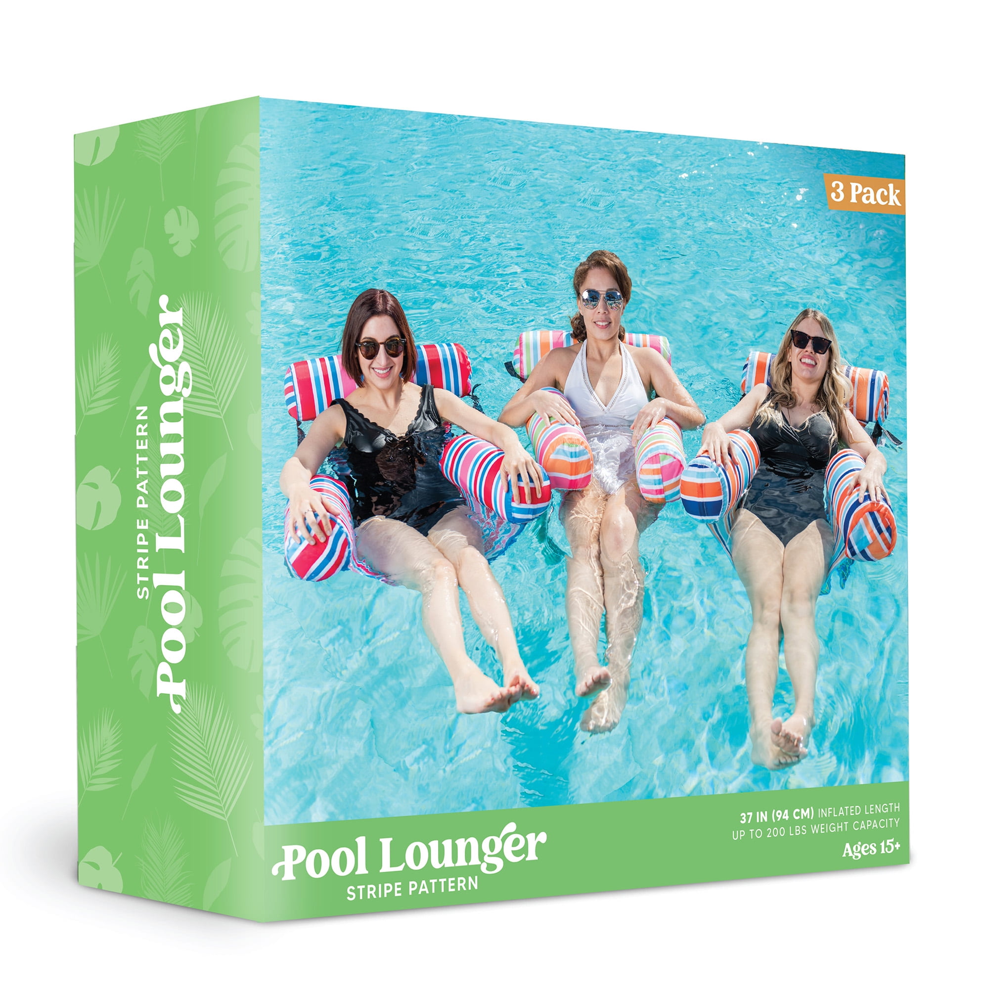 Joyfy 3 Packs Pool Lounge Chair for Adults, Striped Pool Float Hammock, Inflatable Swimming Pool Water Floating Chair for Outdoor, Beach, Pool, Lake
