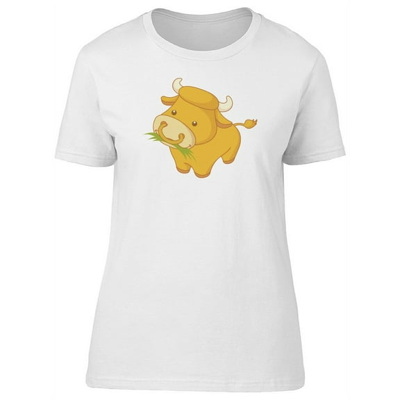 Cartoon Bull Eating Grass Tee Women's -Image by Shutterstock
