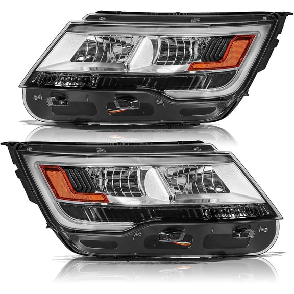 LH RH Pair Headlights Assembly w/ LED DRL For 2016-2019 Ford Explorer Chrome