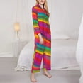 thumbnail image 4 of Kll Lines Multicolored Rainbow Print Women'S Long Sleeve Pajamas With Pants Sleepwear Loungewear 2 Set-Small, 4 of 9