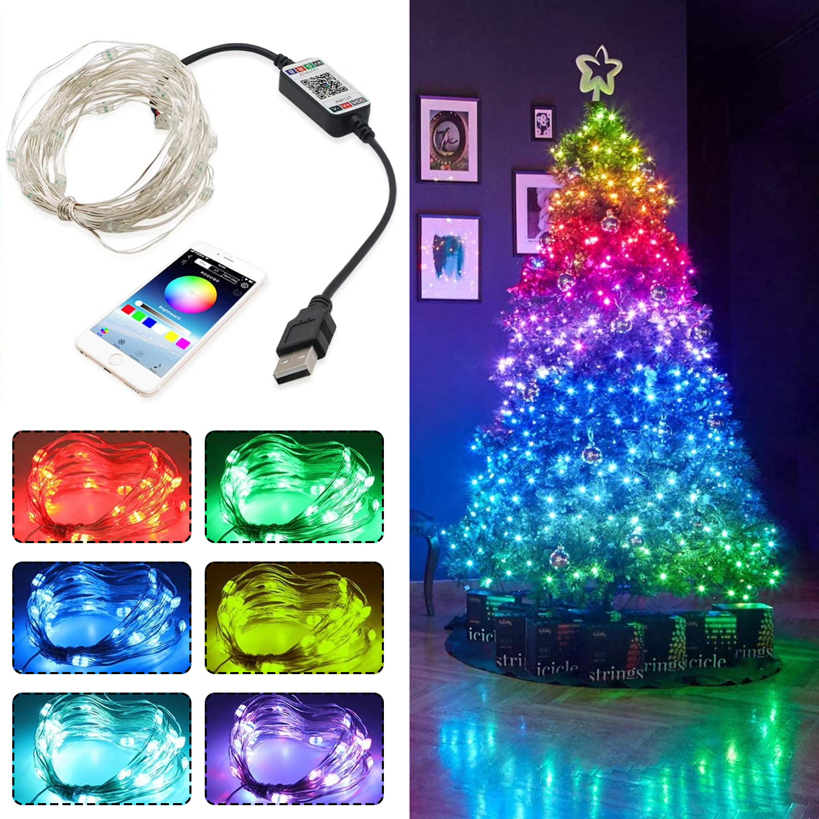 USB RGB LED String Light Bluetooth Smart Remote App Control Christmas Decoration 