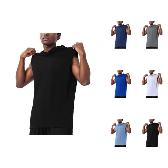 Hooded Tank Tops Men Lightweight Breathable Muscle Sleeveless Shirt with Hood Workout Gym Athletic Tanks