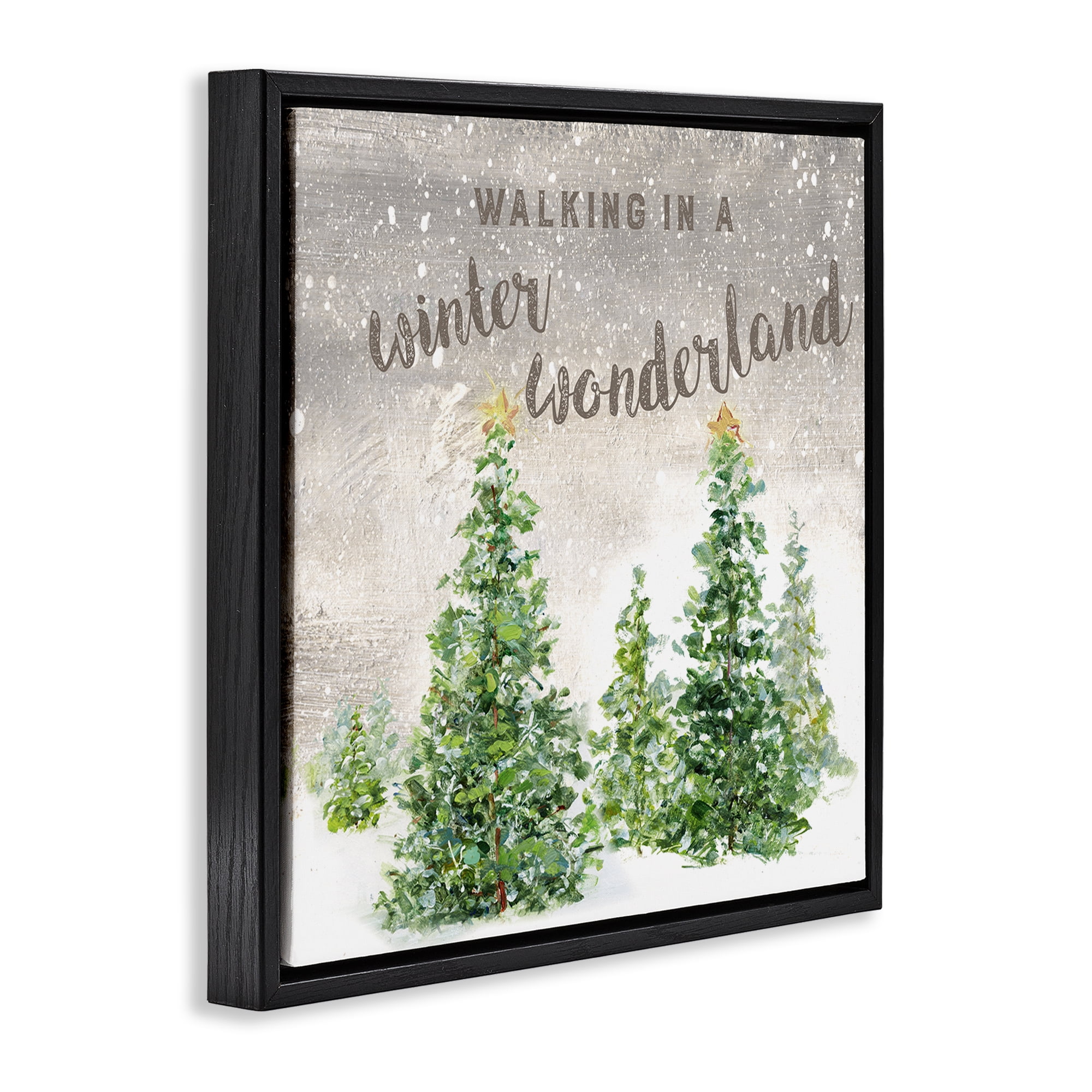 Stupell Industries Winter Wonderland Trees Holiday Painting Black Floater Framed Canvas Art Prints Wall Art, 18 x 18