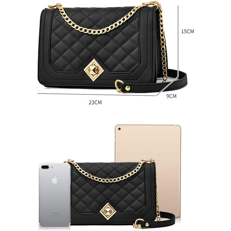 Crossbody Bags for Women Small Handbags PU Leather Shoulder Bag Ladies Purse  Evening Bag Quilted Satchels with Chain Strap,black，G168333 